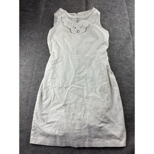 LOFT Women's 6 White Linen Lace Knee Length Sheath Coquette Minimalist Class SEE